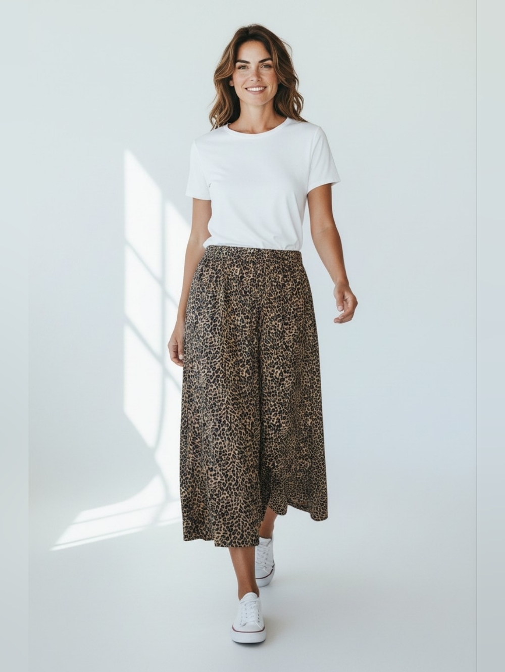 Garnet Hill Leopard Print Midi Skirt - Brown/Black
